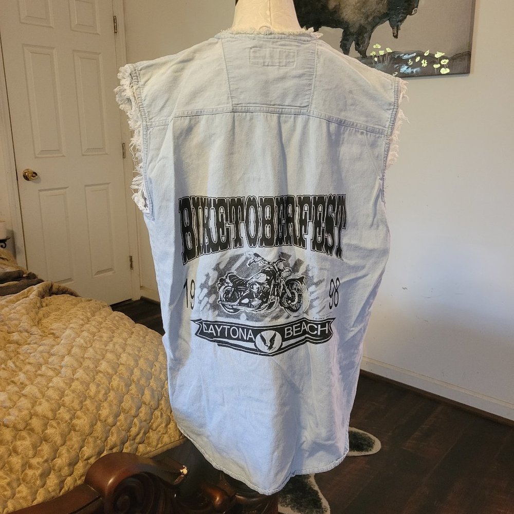 Vintage 98 Biketoberfest Cut Off Denim Button Up